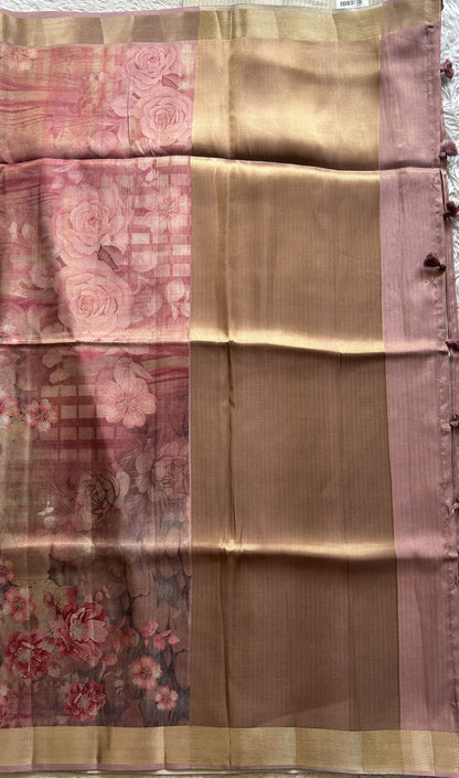Semi Tussar Saree Onion Pink Colored complemented with a Zari Border. - Sampradaya Designer Studio