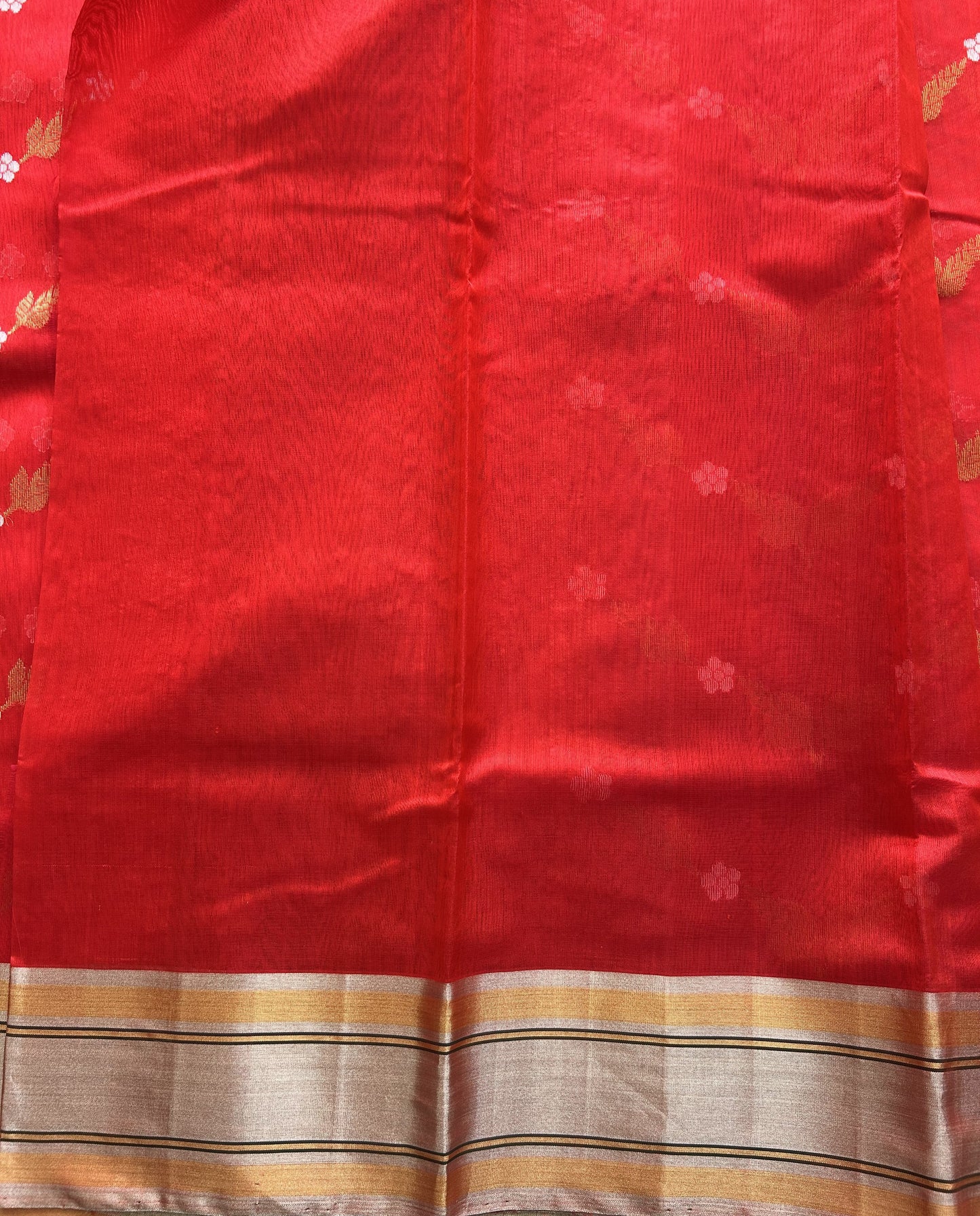 Red Chanderi Silk Saree With Silver Zari Border — Pure Handloom | Silk Mark Certified - Sampradaya Designer Studio