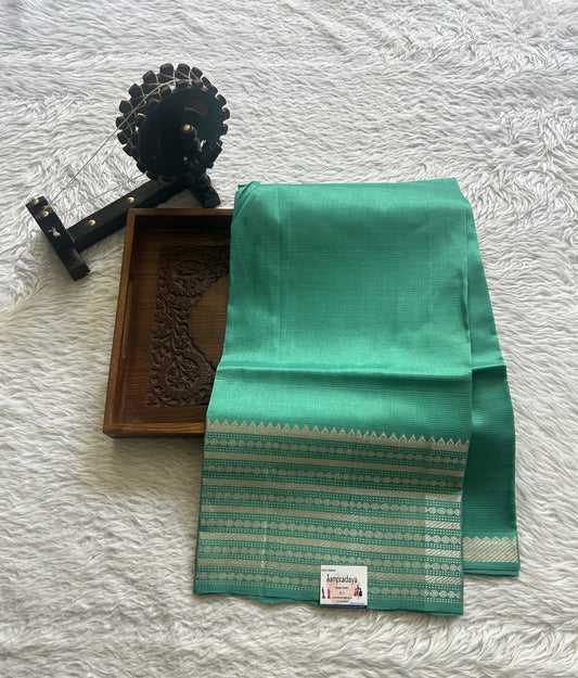Pure Mangalagiri Pattu Dress Material Sea Green Color With a Zari Border. - Sampradaya Designer Studio