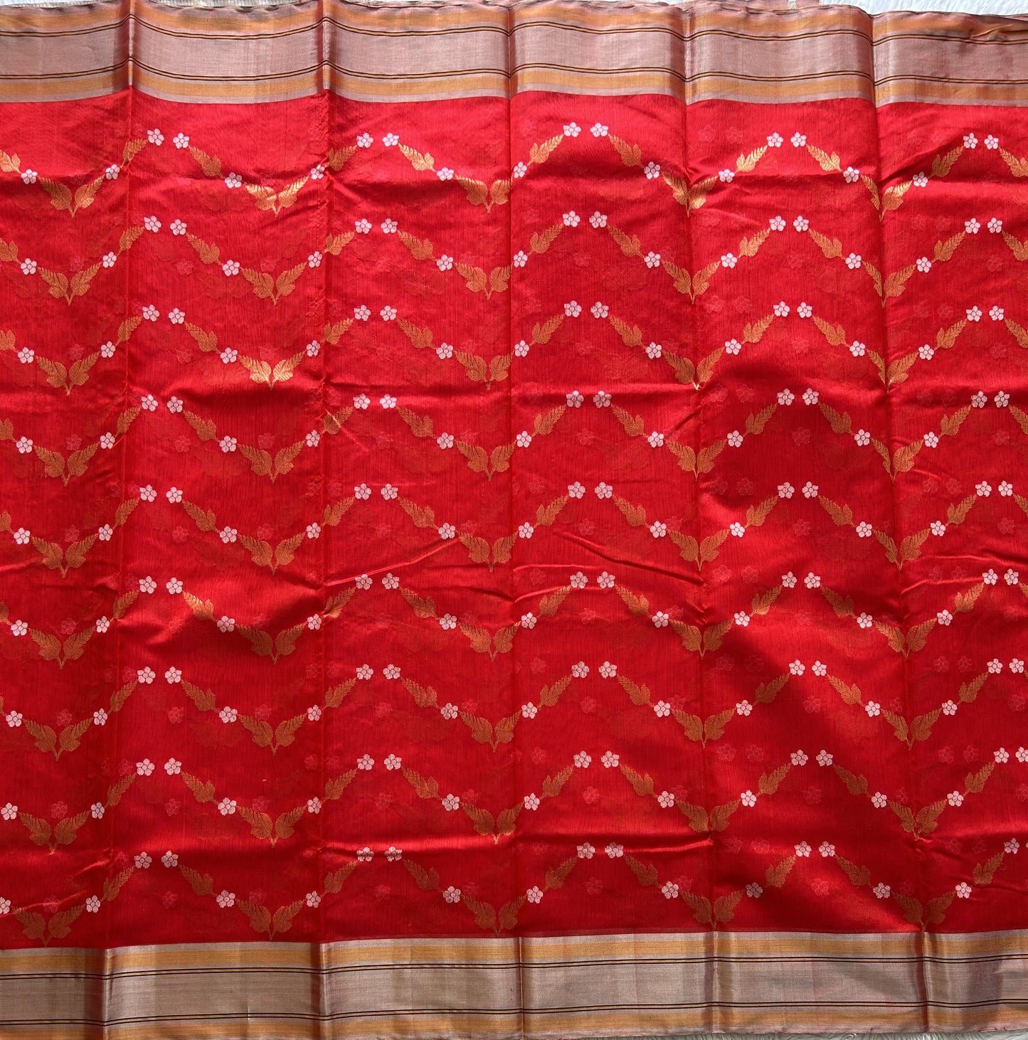 Red Chanderi Silk Saree With Silver Zari Border — Pure Handloom | Silk Mark Certified - Sampradaya Designer Studio