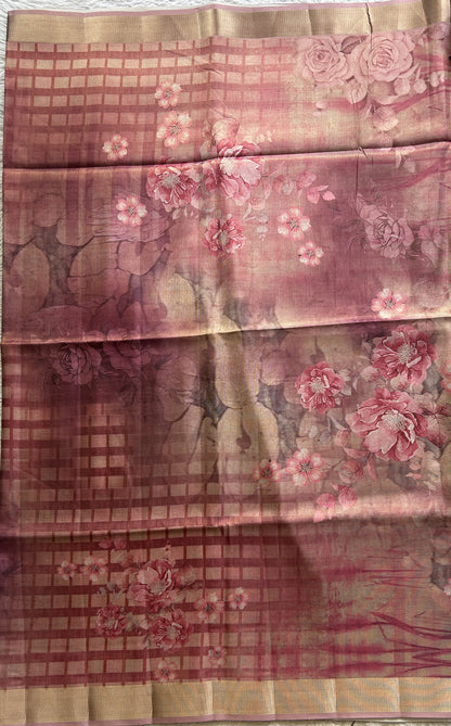 Semi Tussar Saree Onion Pink Colored complemented with a Zari Border. - Sampradaya Designer Studio