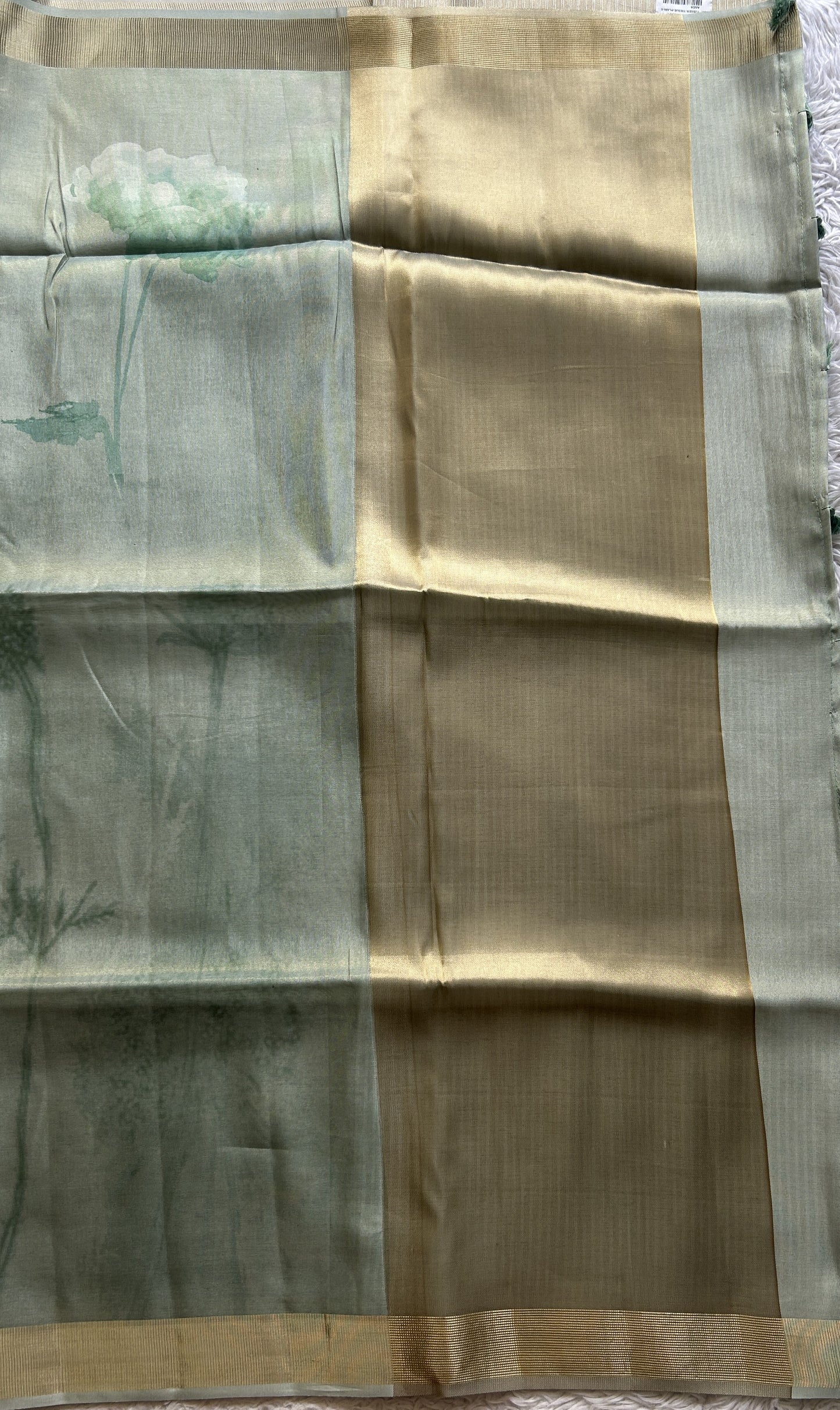 Semi Tussar Tissue Saree Light Green Colored complemented with a Zari Border. - Sampradaya Designer Studio