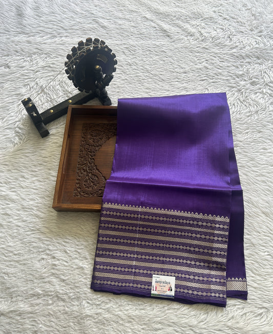 Pure Mangalagiri Pattu Dress Material Violet Color With a Zari Border. - Sampradaya Designer Studio