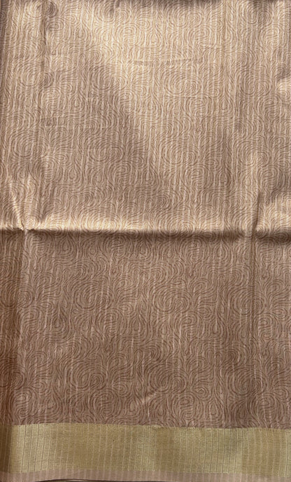 Semi Tussar Tissue Saree Peach Colored complemented with a Zari Border. - Sampradaya Designer Studio