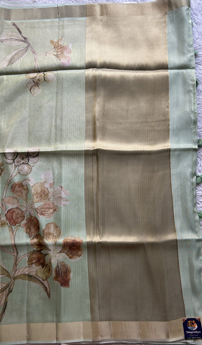 Semi Tussar Tissue Saree Pastel Green Colored complemented with a Zari Border. - Sampradaya Designer Studio