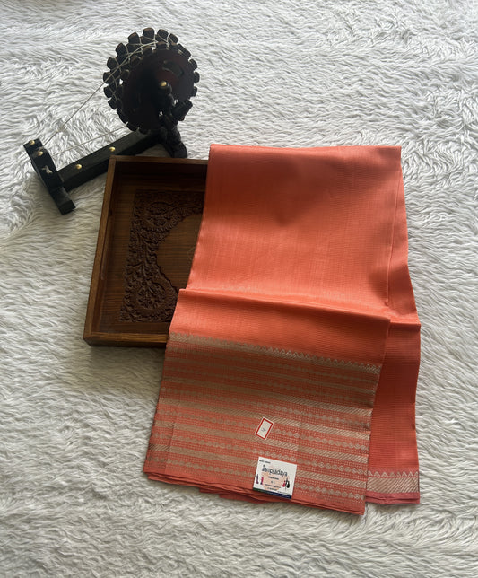 Pure Mangalagiri Pattu Dress Material Peach Color With a Zari Border. - Sampradaya Designer Studio