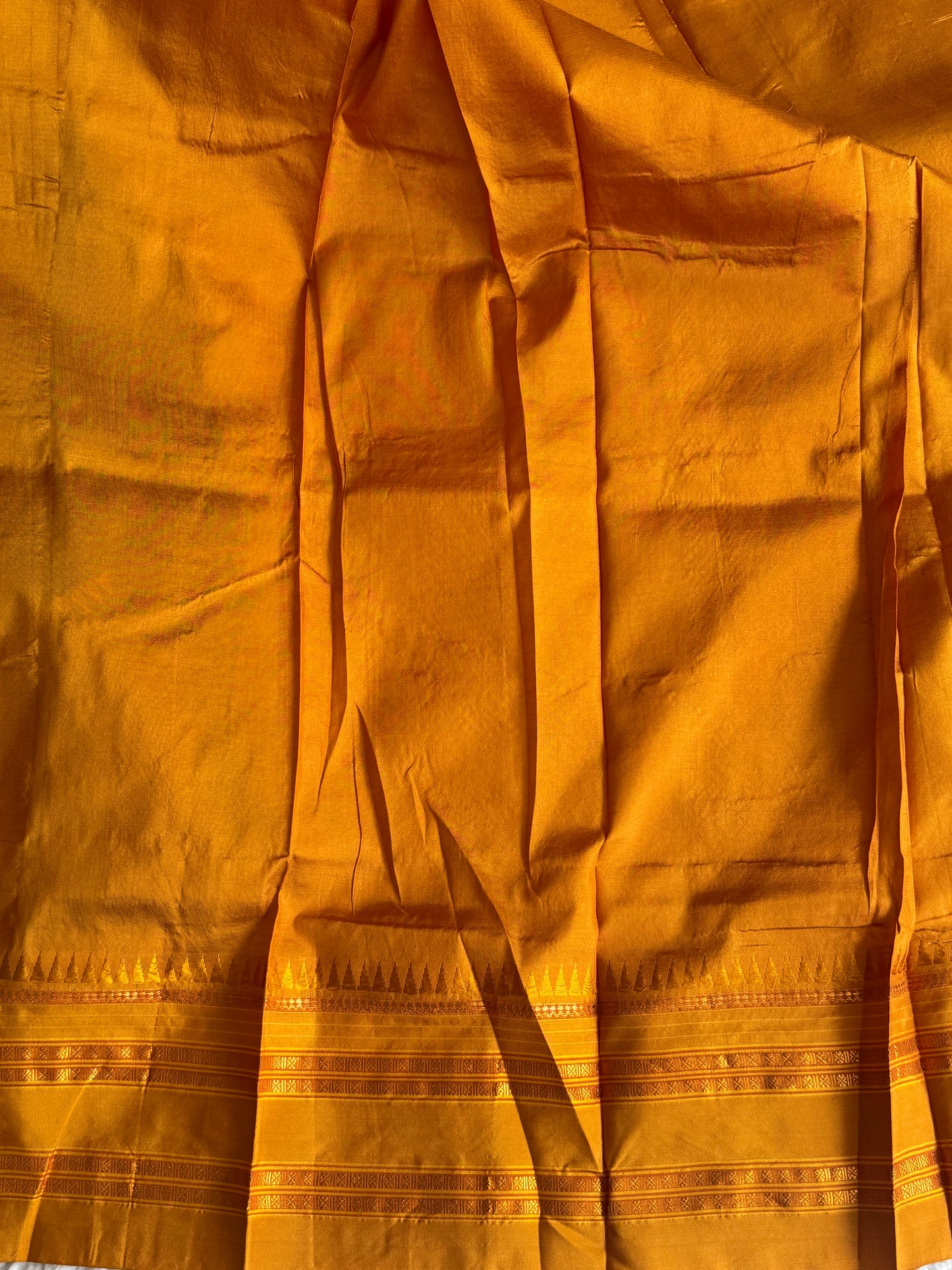 Narayanpet Silk Saree Dark Bottle Green Colored Complemented with a Gold Zari Border. - Sampradaya Designer Studio