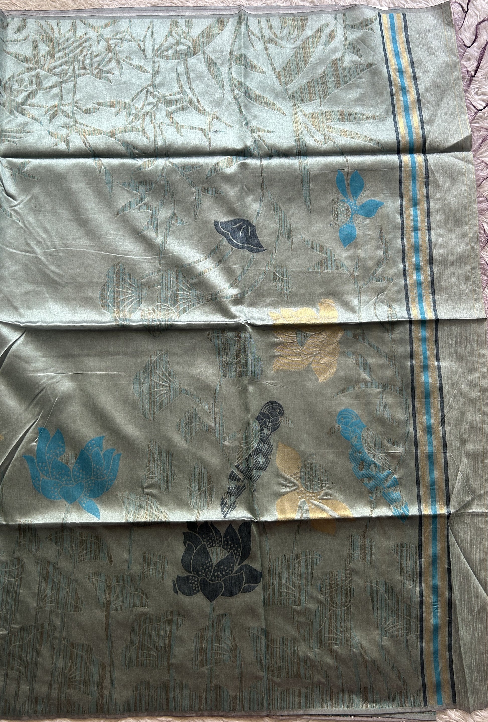 Semi Tussar Saree Light Sea Green Colored complemented with a Borderless. - Sampradaya Designer Studio