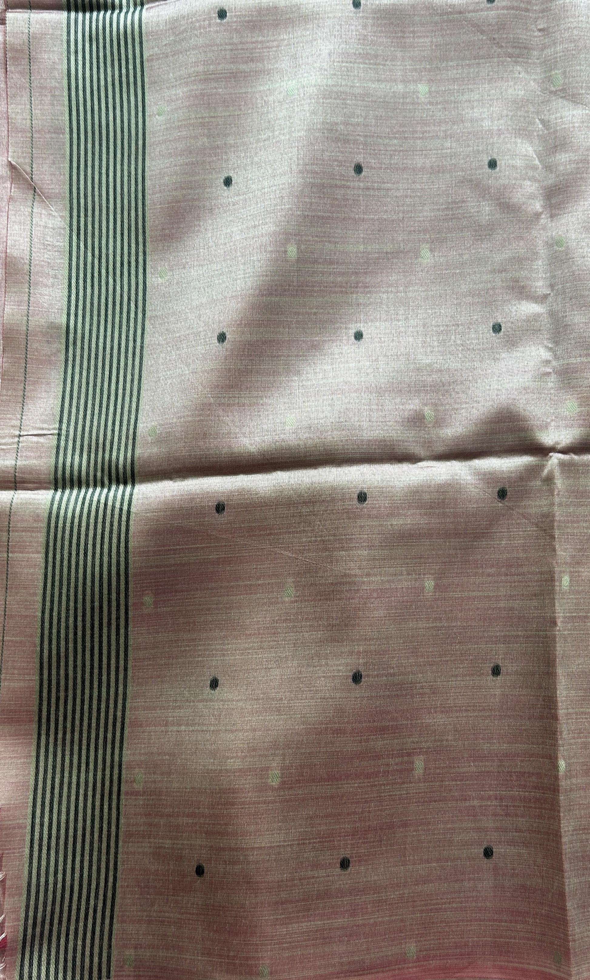 Semi Tussar Saree Light Peach Colored complemented with a Printed Border. - Sampradaya Designer Studio