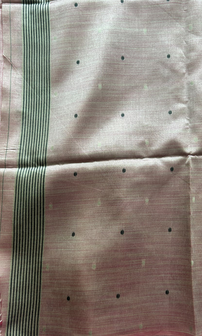 Semi Tussar Saree Light Peach Colored complemented with a Printed Border. - Sampradaya Designer Studio