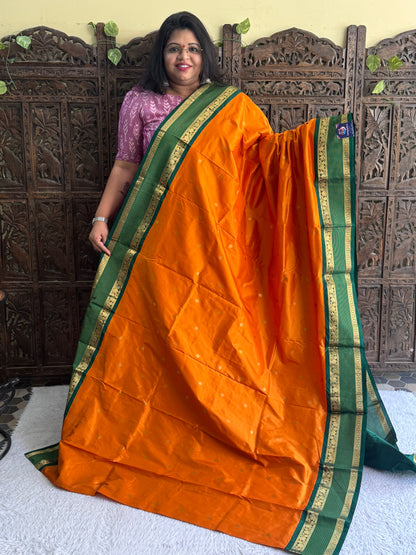 Narayanpet Silk Saree Apricot Yellow Colored Complemented with a Gold Zari Border - Sampradaya Designer Studio