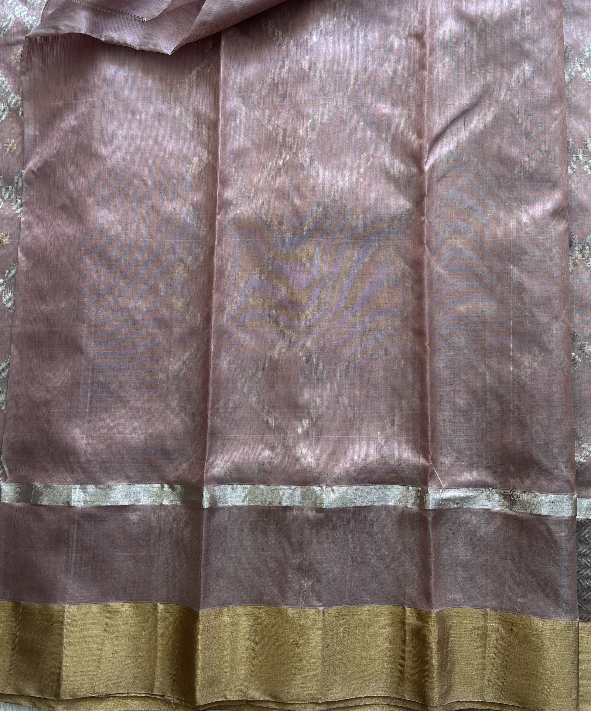 Onion Pink Chanderi Silk Saree With Gold And Silver Zari Border — Pure Handloom | Silk Mark Certified - Sampradaya Designer Studio