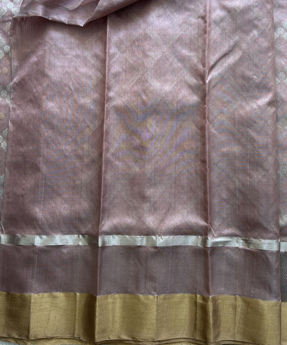 Onion Pink Chanderi Silk Saree With Gold And Silver Zari Border — Pure Handloom | Silk Mark Certified