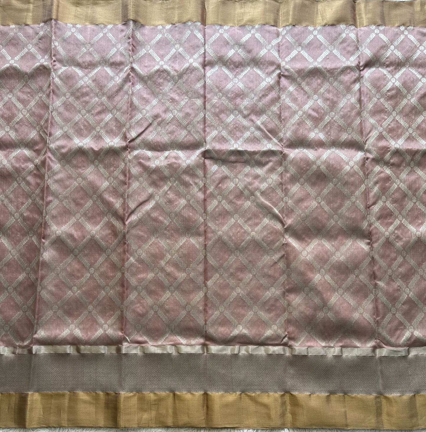 Onion Pink Chanderi Silk Saree With Gold And Silver Zari Border — Pure Handloom | Silk Mark Certified