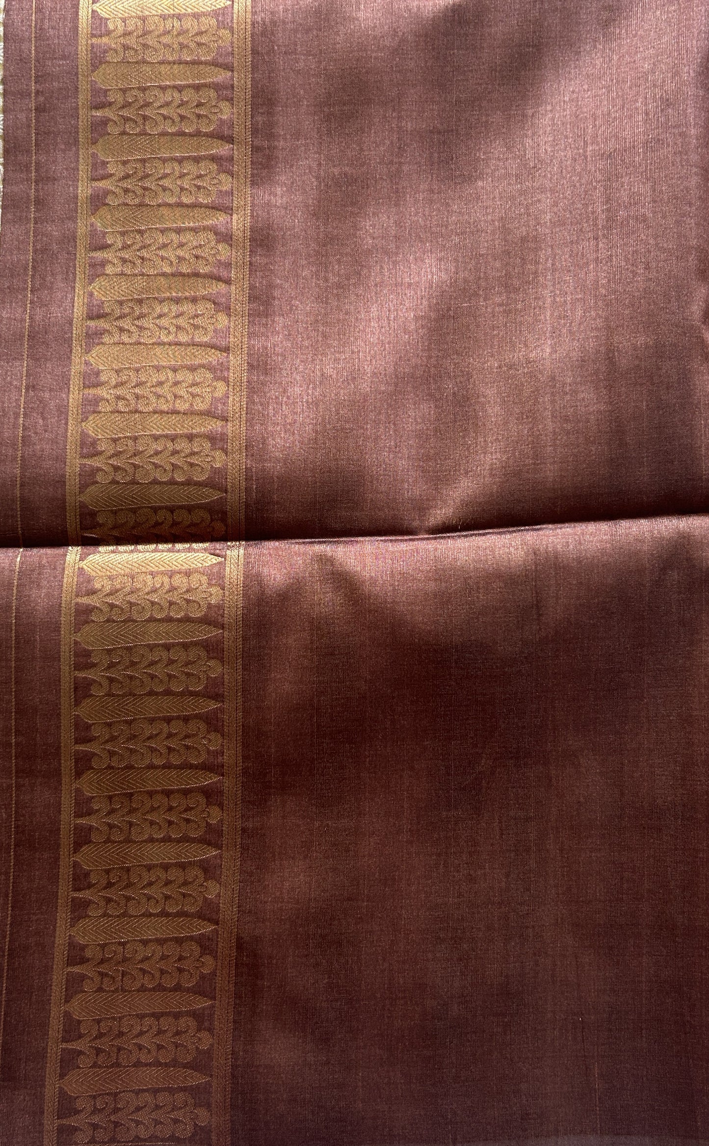 Semi Tussar Saree Onion Pink Colored complemented with a Brown Zari Border. - Sampradaya Designer Studio