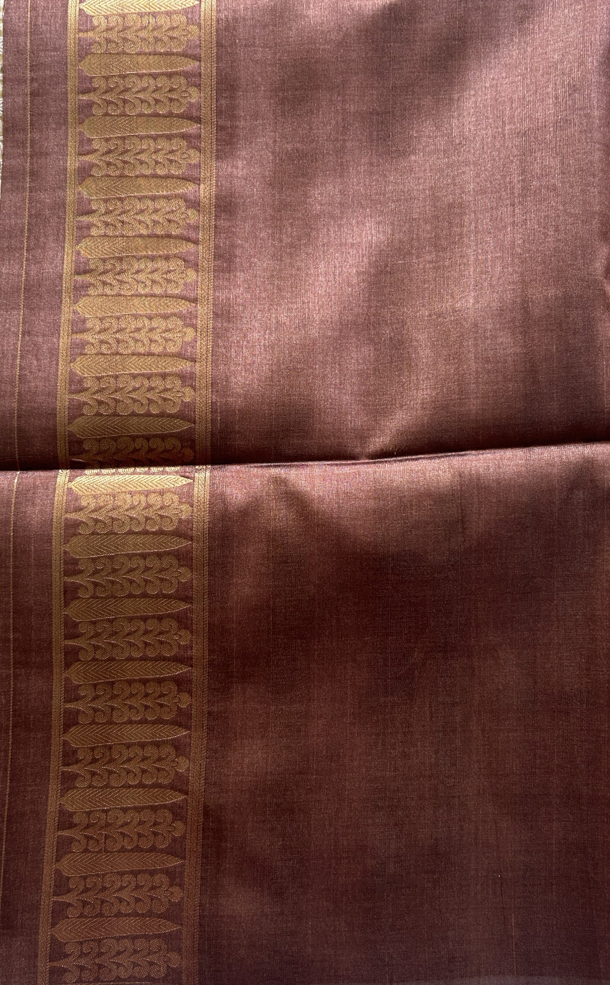 Semi Tussar Saree Onion Pink Colored complemented with a Brown Zari Border. - Sampradaya Designer Studio