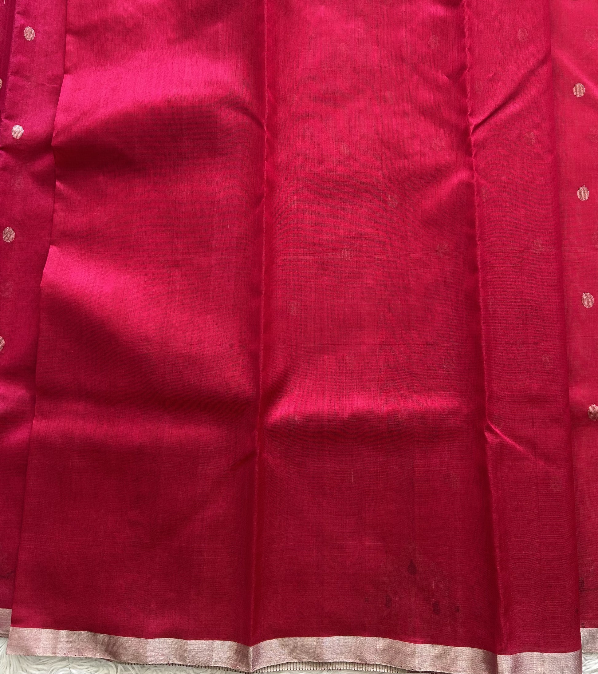 Pink Chanderi Silk Saree With Silver Zari Border — Pure Handloom | Silk Mark Certified - Sampradaya Designer Studio