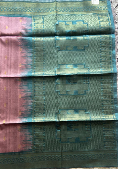 Semi Tussar Saree Baby Pink Colored complemented with a Zari Border. - Sampradaya Designer Studio