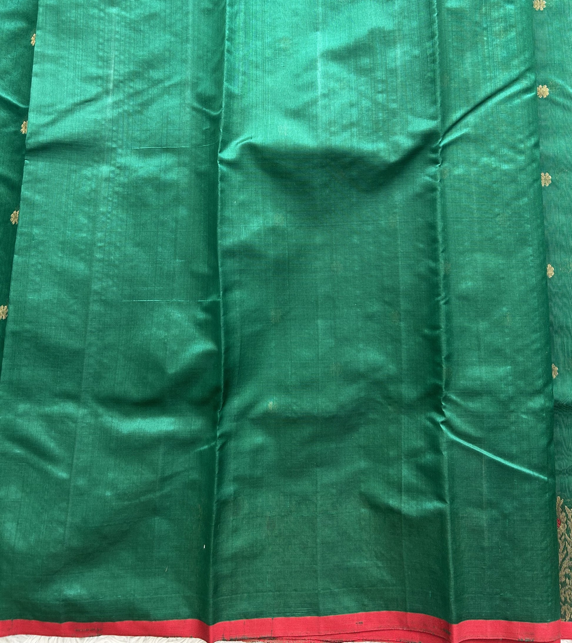 Green Chanderi Silk Saree With Gold Zari Border — Pure Handloom | Silk Mark Certified - Sampradaya Designer Studio