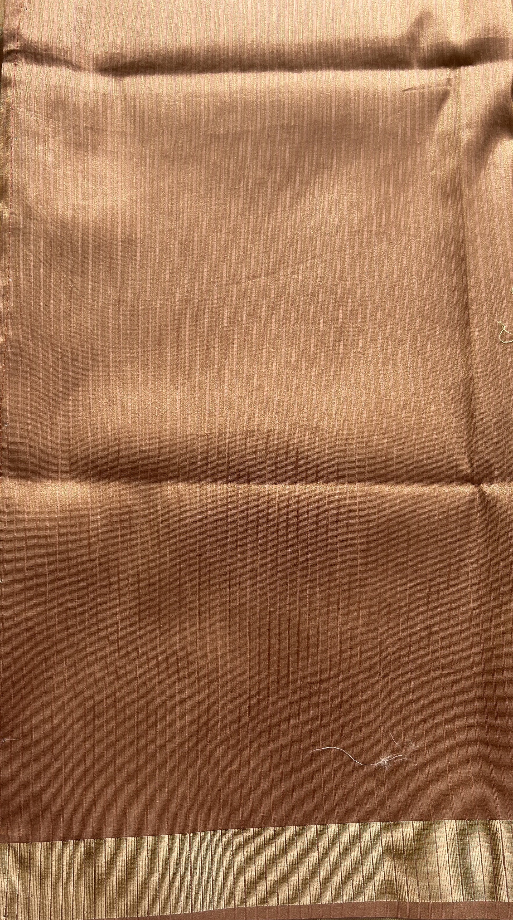 Semi Tussar Saree Dark Sandal Colored complemented with a Zari Border. - Sampradaya Designer Studio