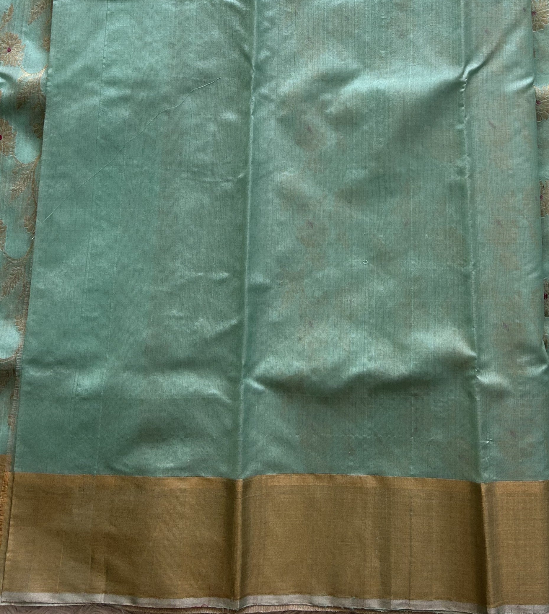 Sea Blue Chanderi Silk Saree With Gold Zari Border — Pure Handloom | Silk Mark Certified - Sampradaya Designer Studio