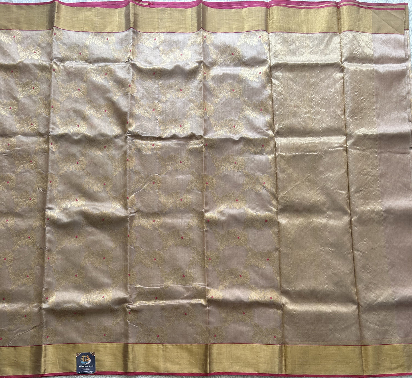 Cream Chanderi Silk Saree With Gold Zari Border — Pure Handloom | Silk Mark Certified - Sampradaya Designer Studio
