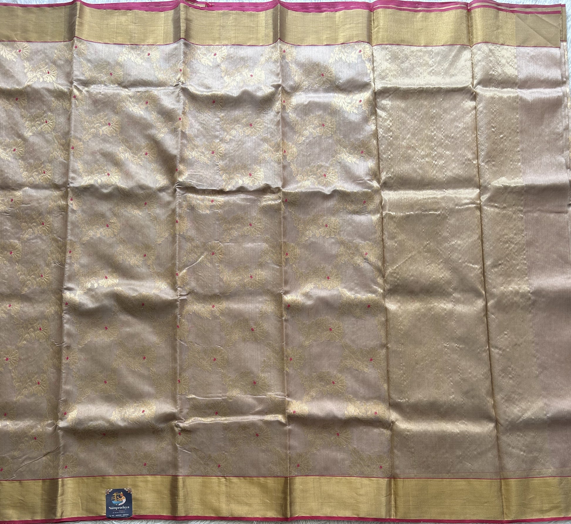 Cream Chanderi Silk Saree With Gold Zari Border — Pure Handloom | Silk Mark Certified - Sampradaya Designer Studio