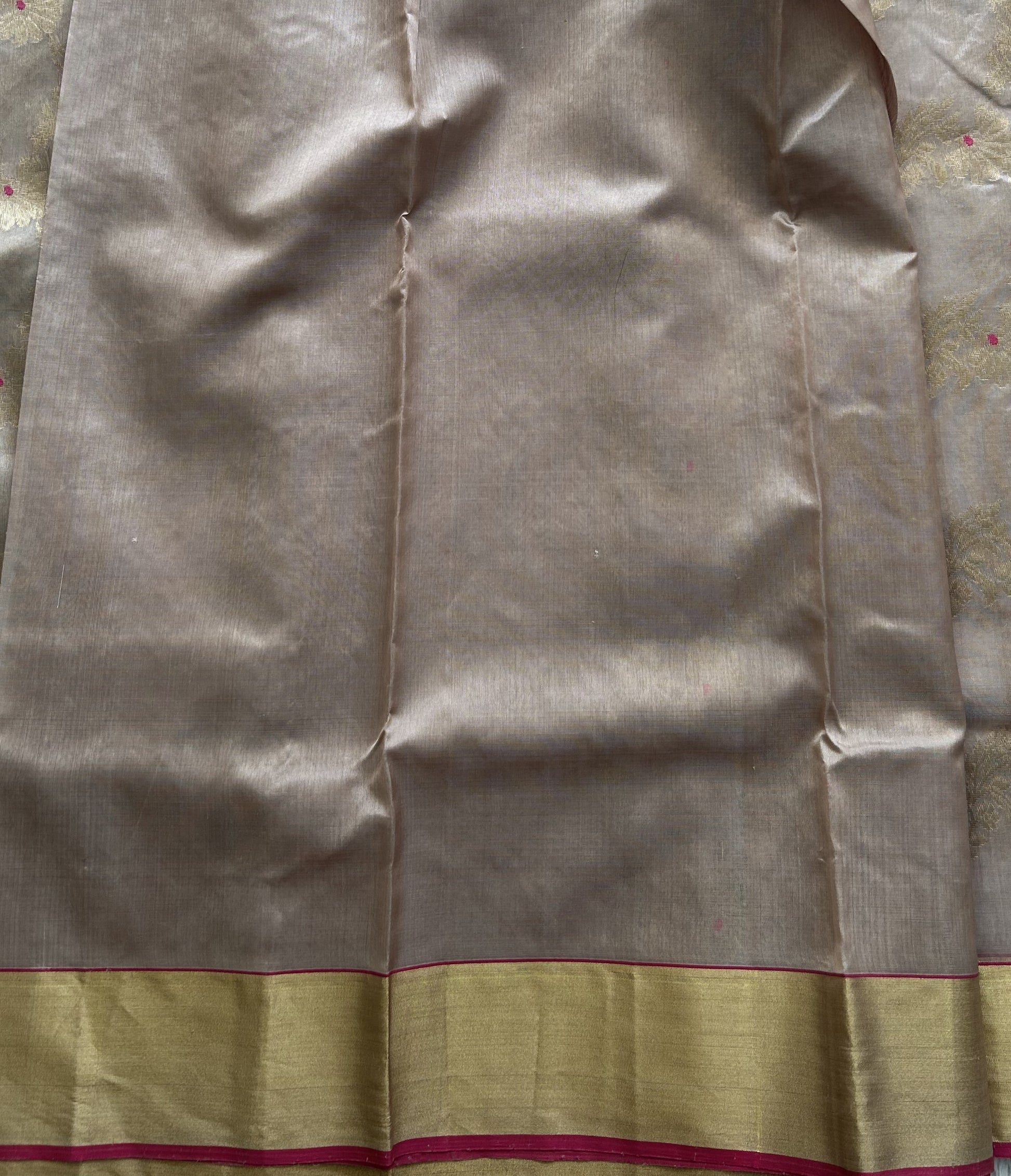 Cream Chanderi Silk Saree With Gold Zari Border — Pure Handloom | Silk Mark Certified - Sampradaya Designer Studio