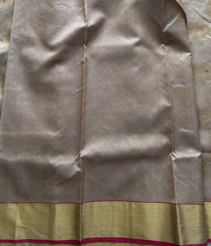 Cream Chanderi Silk Saree With Gold Zari Border — Pure Handloom | Silk Mark Certified - Sampradaya Designer Studio