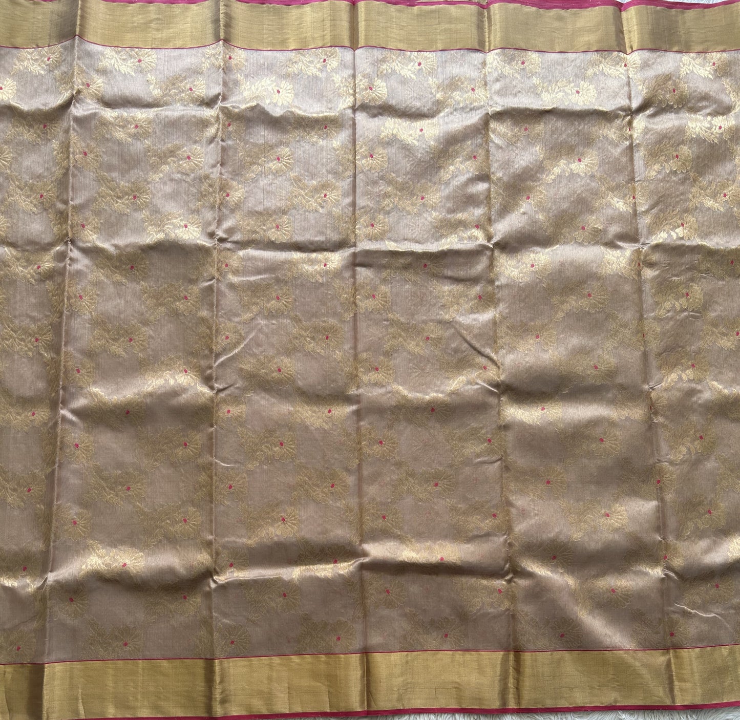 Cream Chanderi Silk Saree With Gold Zari Border — Pure Handloom | Silk Mark Certified - Sampradaya Designer Studio