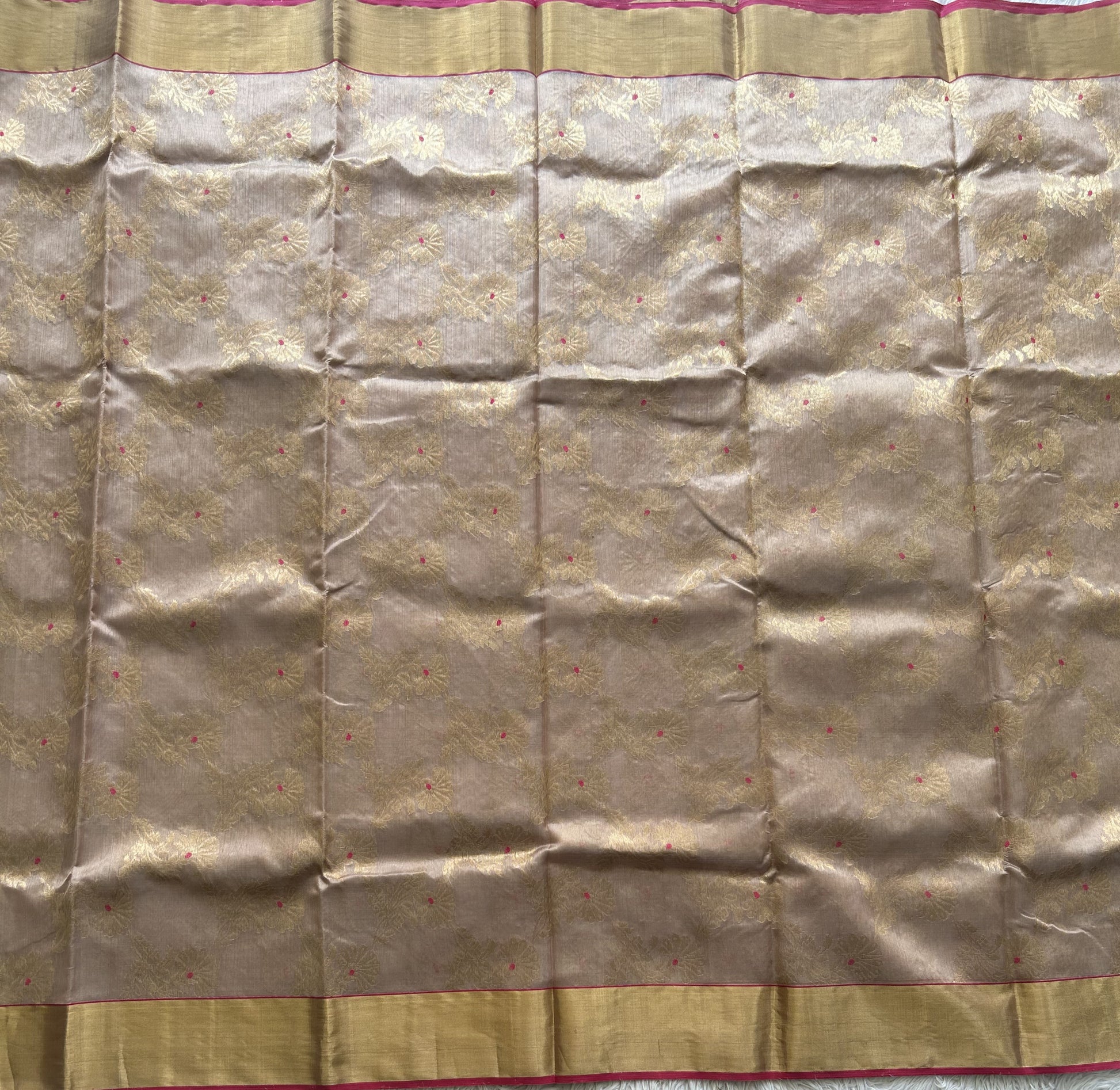 Cream Chanderi Silk Saree With Gold Zari Border — Pure Handloom | Silk Mark Certified - Sampradaya Designer Studio