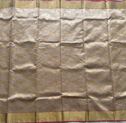 Cream Chanderi Silk Saree With Gold Zari Border — Pure Handloom | Silk Mark Certified - Sampradaya Designer Studio
