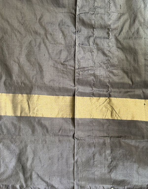 Ikkat Pattu Saree Sky Blue colored complemented with a Black Patola border. - Sampradaya Designer Studio