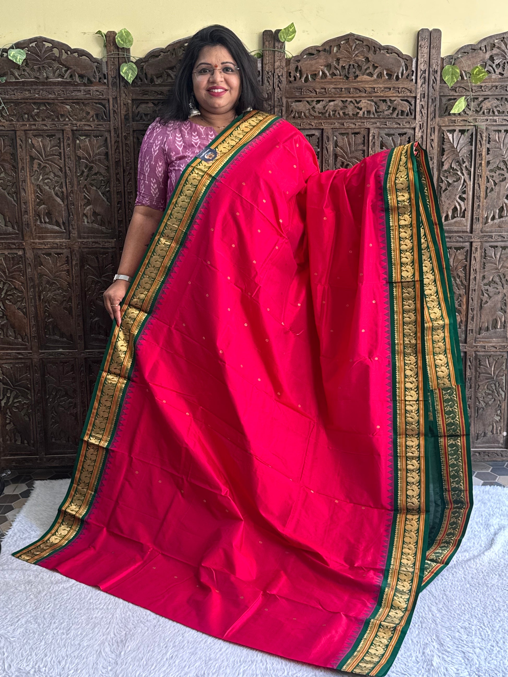 Narayanpet Silk Saree Light Rani Pink Colored Complemented with a Gold Zari Border - Sampradaya Designer Studio