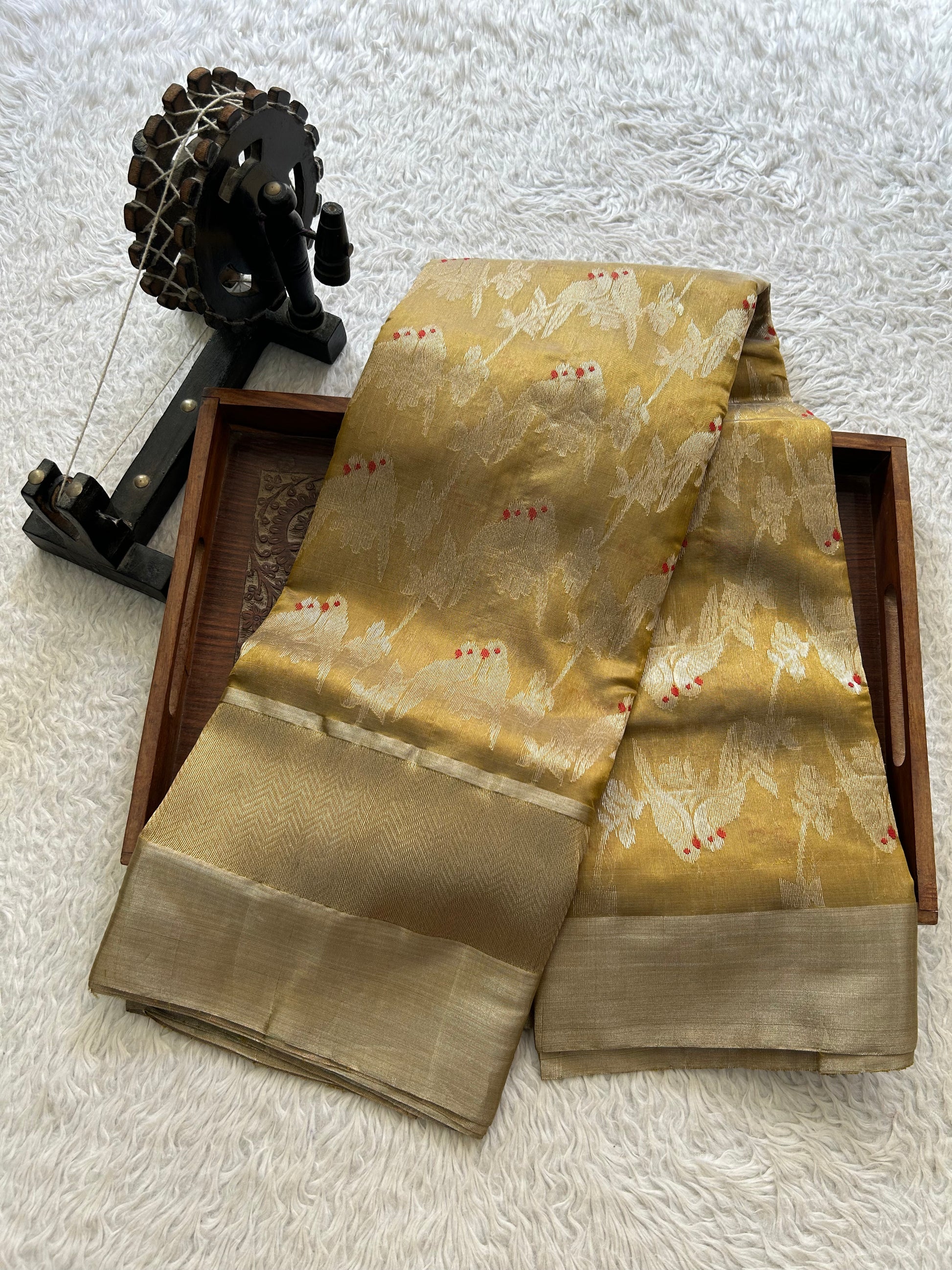 Mehndi Green Chanderi Silk Saree With Tissue And Silver Zari Border — Pure Handloom | Silk Mark Certified - Sampradaya Designer Studio