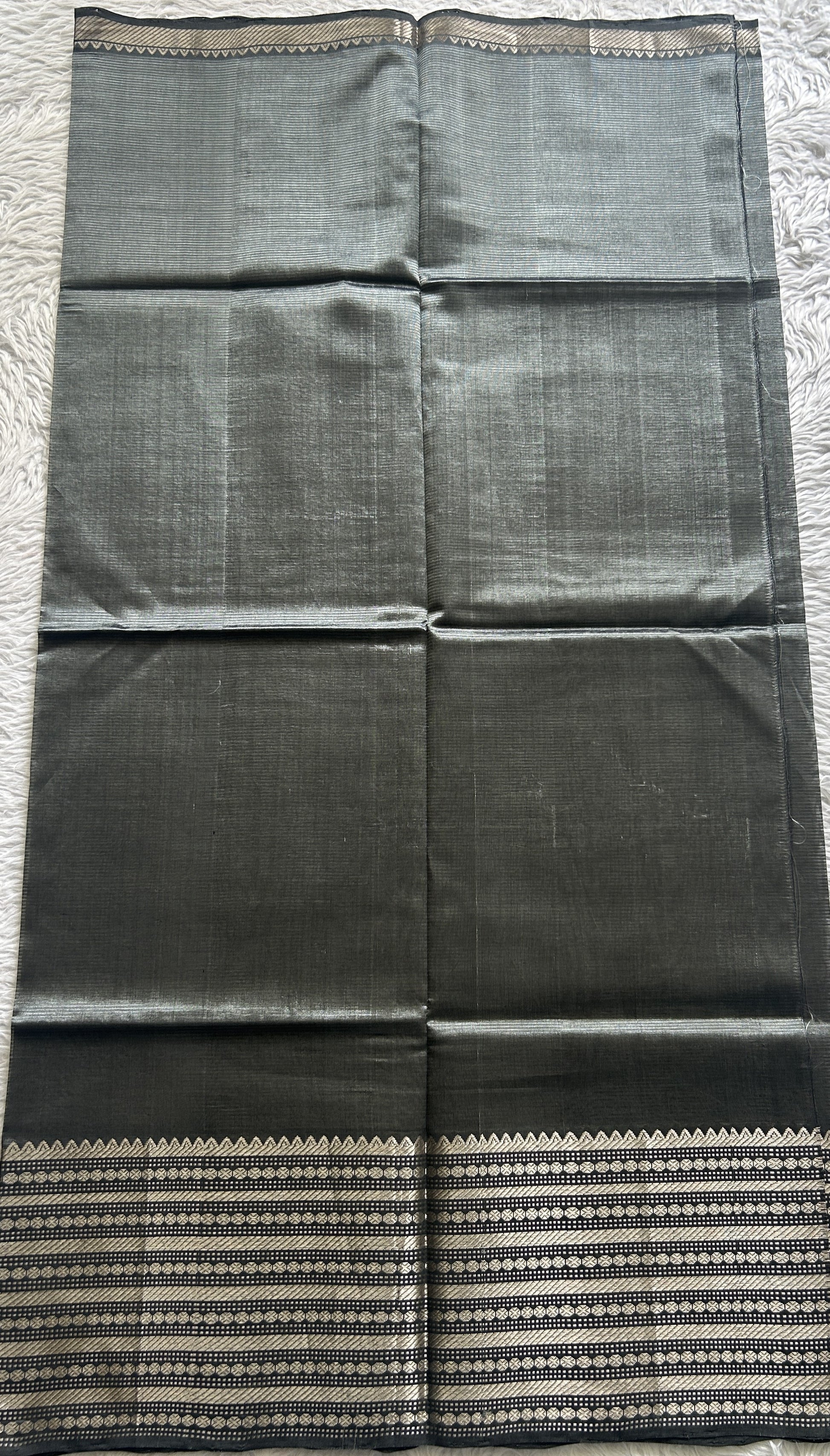 Pure Mangalagiri Pattu Dress Material Gray Color With a Zari Border. - Sampradaya Designer Studio