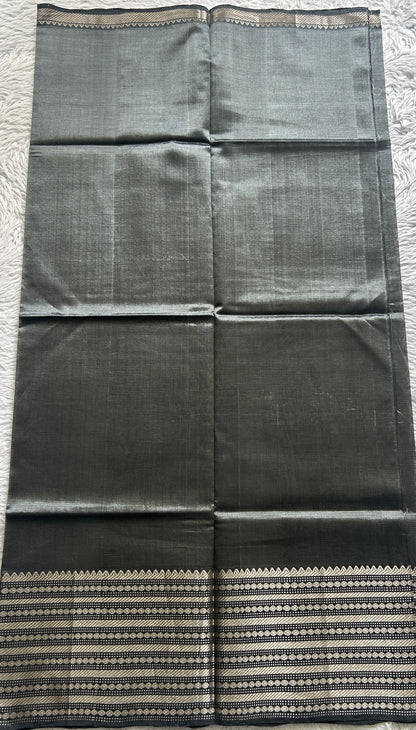Pure Mangalagiri Pattu Dress Material Gray Color With a Zari Border. - Sampradaya Designer Studio