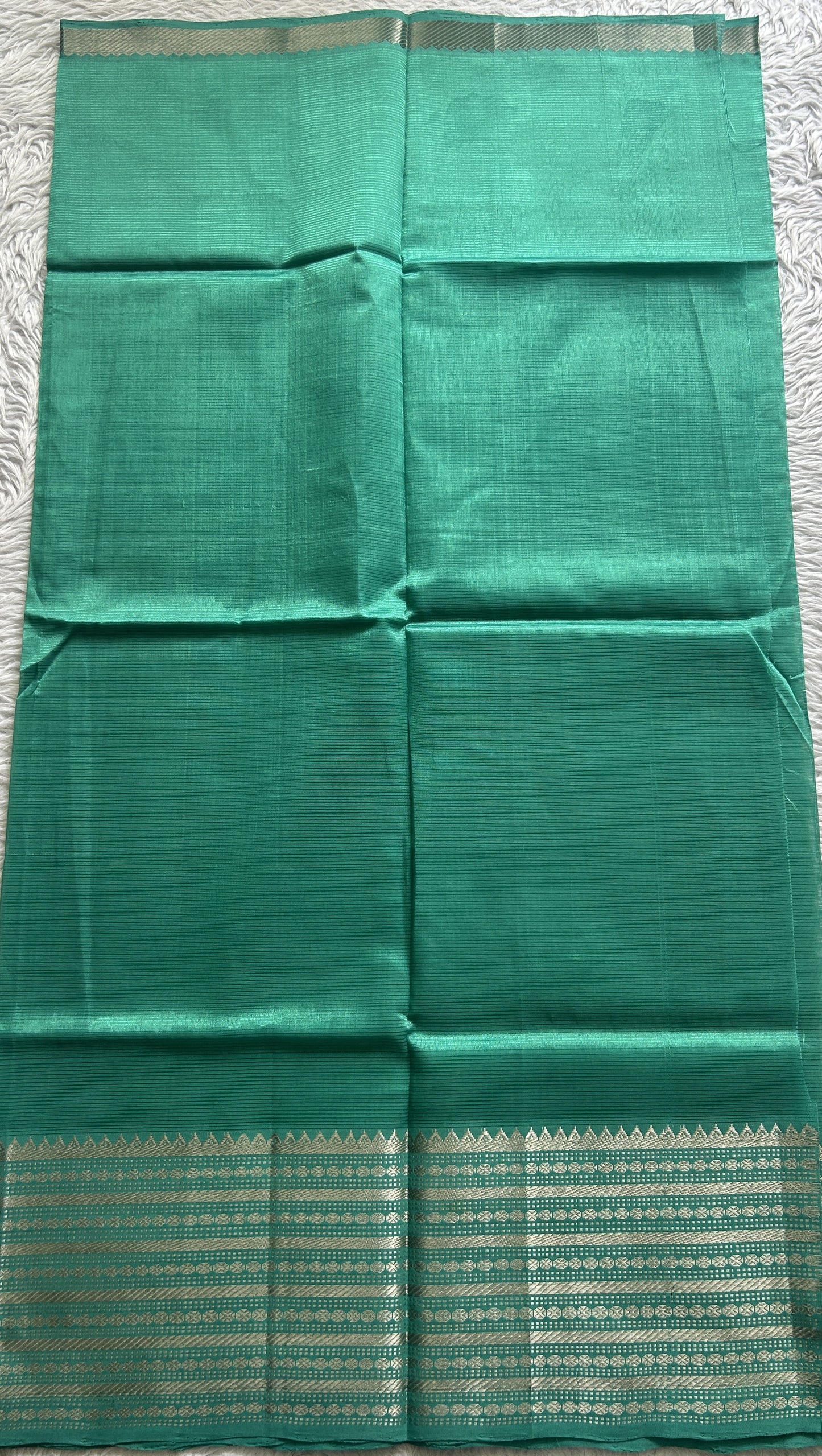 Pure Mangalagiri Pattu Dress Material Sea Green Color With a Zari Border. - Sampradaya Designer Studio