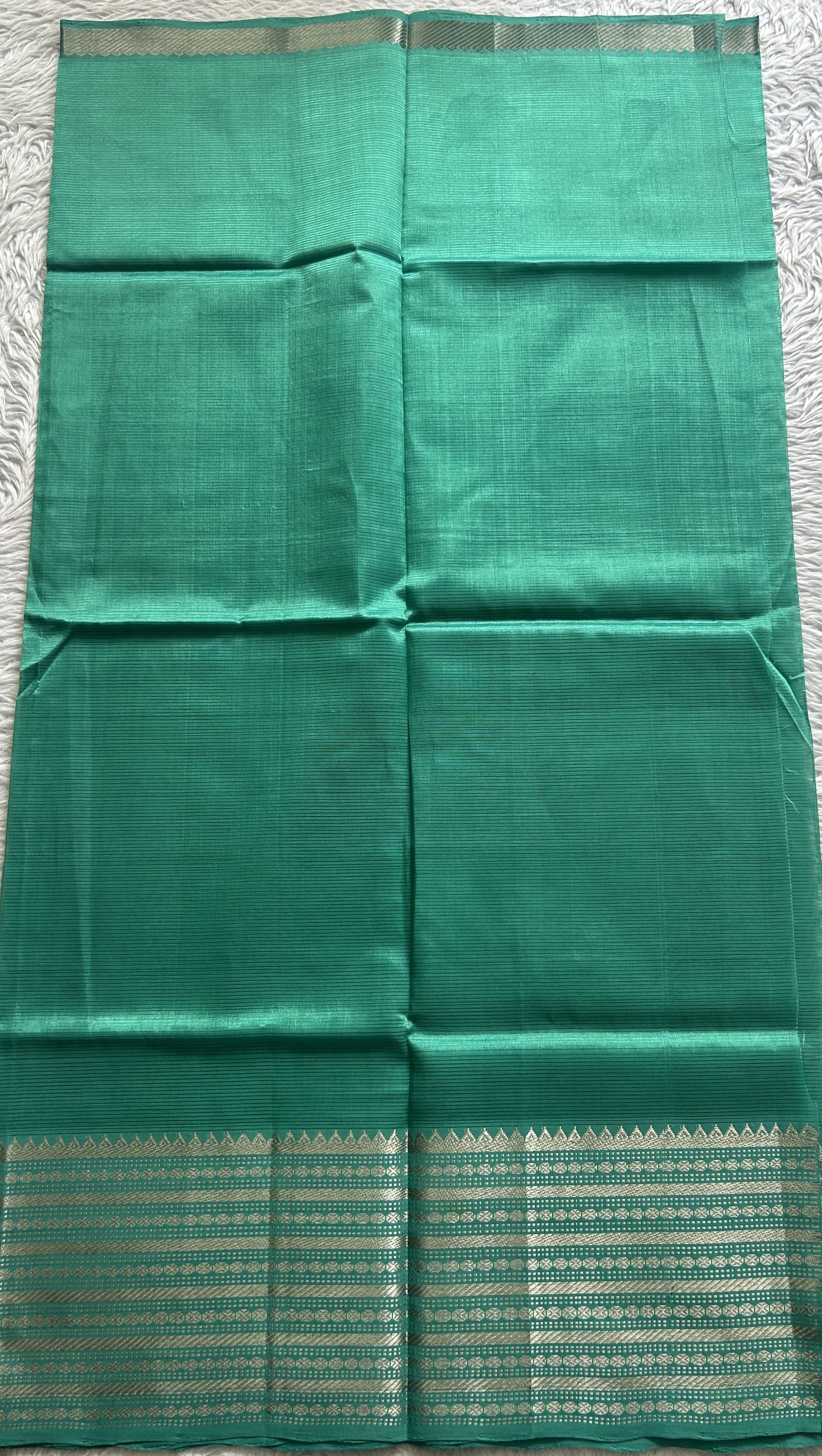 Pure Mangalagiri Pattu Dress Material Sea Green Color With a Zari Border. - Sampradaya Designer Studio