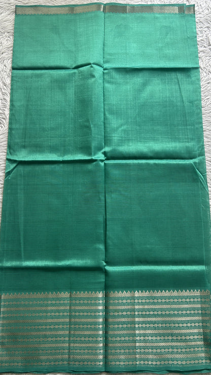 Pure Mangalagiri Pattu Dress Material Sea Green Color With a Zari Border. - Sampradaya Designer Studio