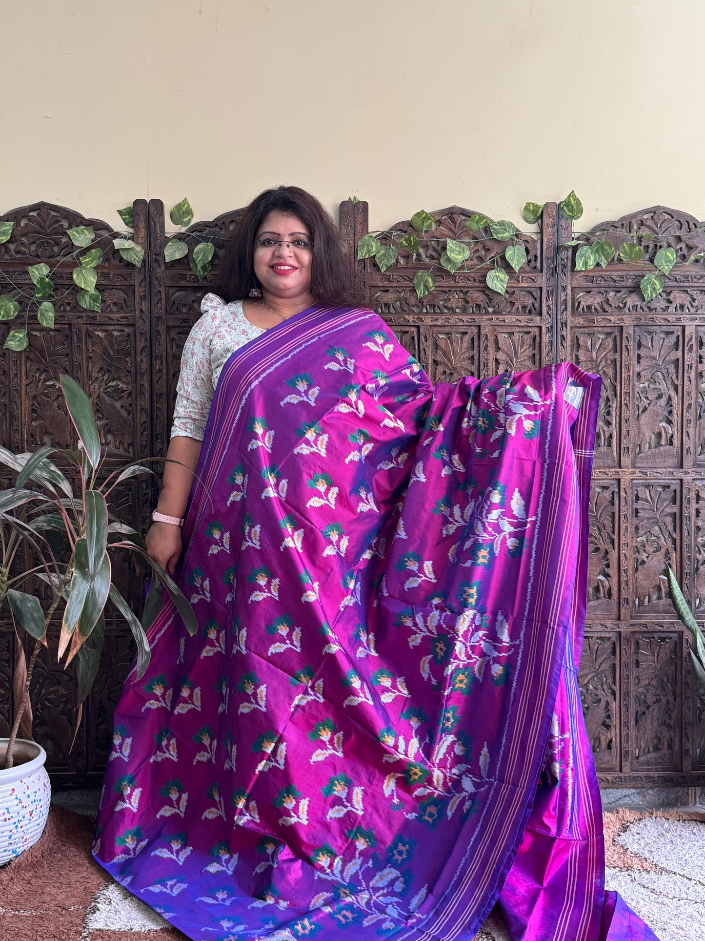 Ikkat Pattu Saree Purple colored complemented with a Patalo border. - Sampradaya Designer Studio