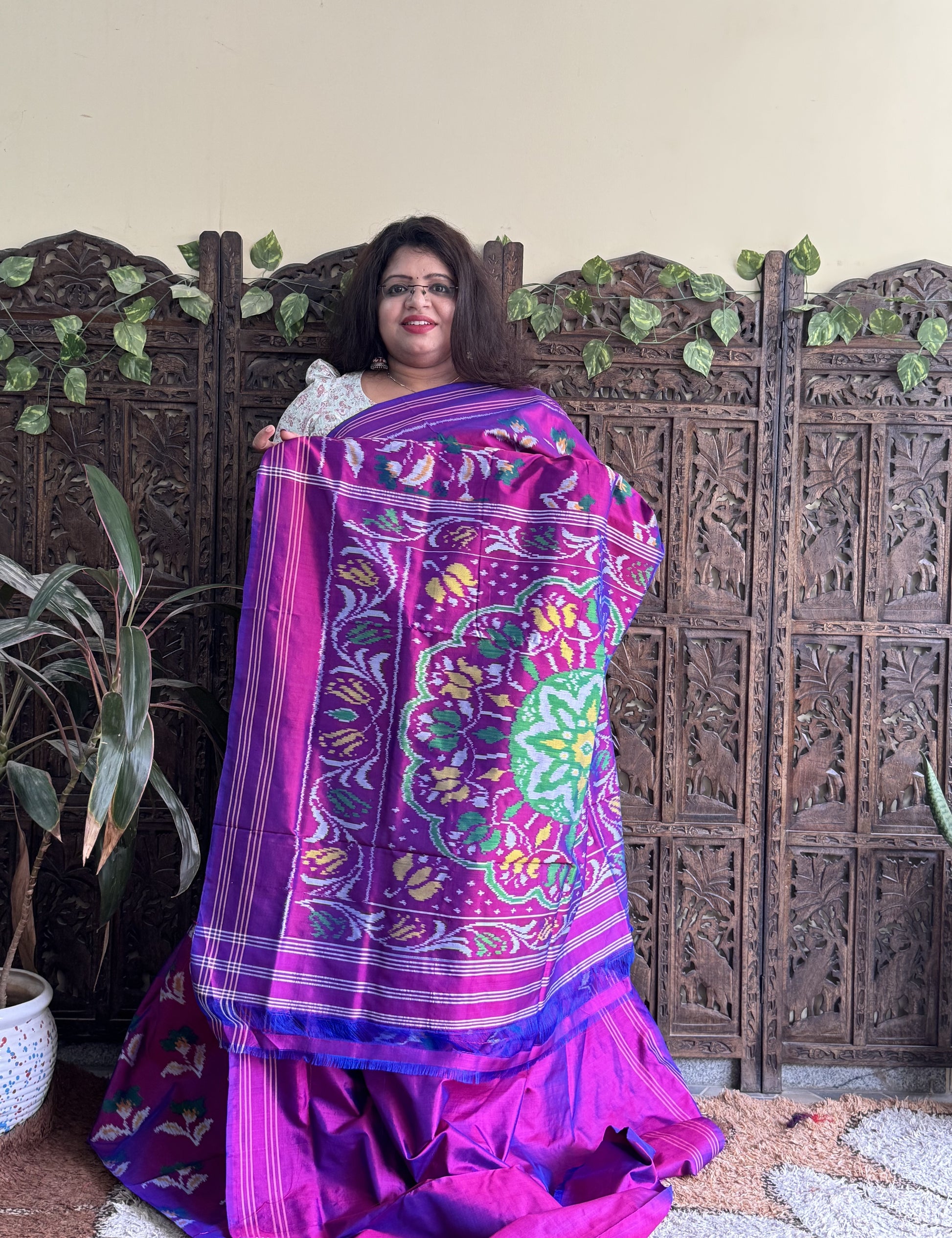 Ikkat Pattu Saree Purple colored complemented with a Patalo border. - Sampradaya Designer Studio