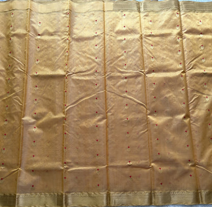 Gold Chanderi Silk Saree With Gold Zari Border — Pure Handloom | Silk Mark Certified - Sampradaya Designer Studio