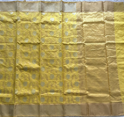Yellow Chanderi Silk Saree With Silver Zari Border — Pure Handloom | Silk Mark Certified - Sampradaya Designer Studio