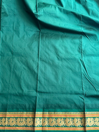 Narayanpet Silk Saree Dark Marron Colored Complemented with a Gold Zari Border. - Sampradaya Designer Studio