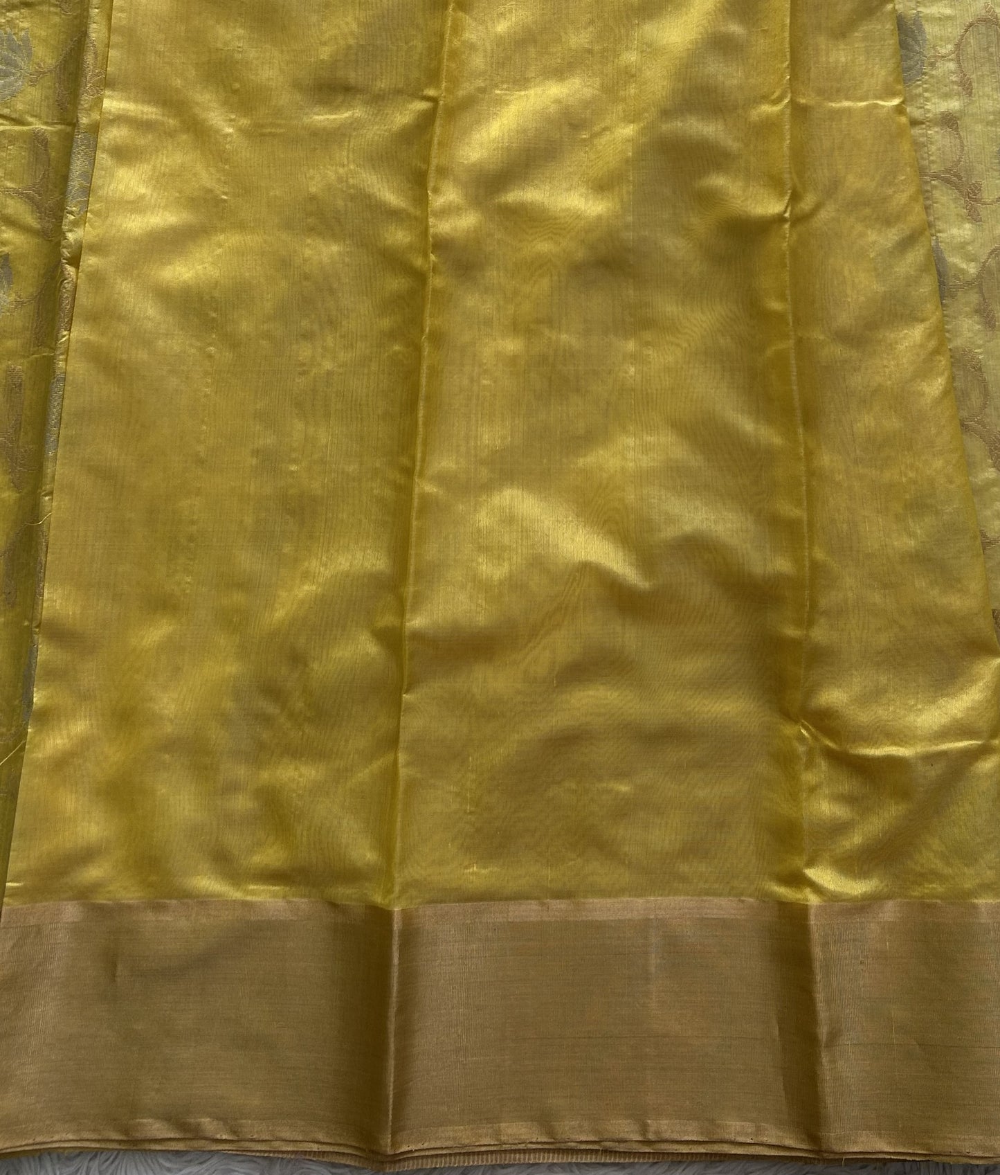 Yellow Chanderi Silk Saree With Silver Zari Border — Pure Handloom | Silk Mark Certified - Sampradaya Designer Studio