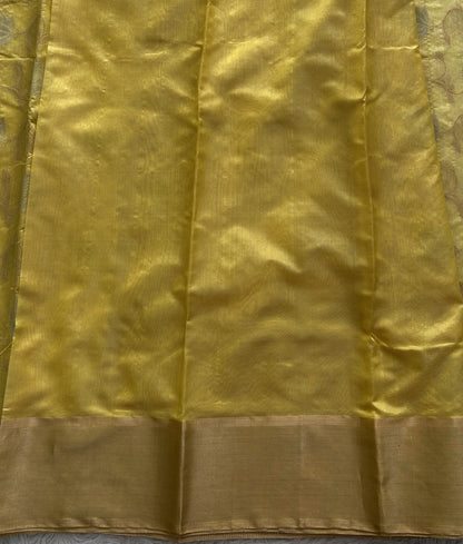 Yellow Chanderi Silk Saree With Silver Zari Border — Pure Handloom | Silk Mark Certified - Sampradaya Designer Studio
