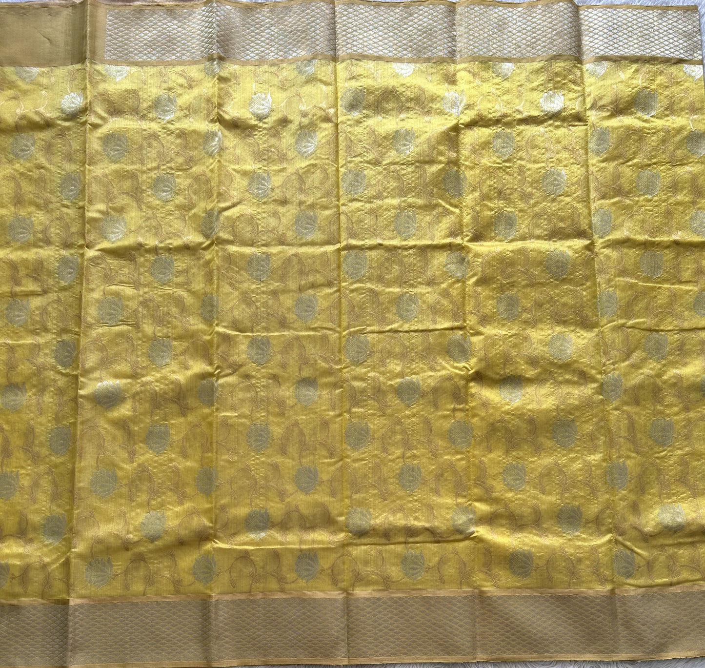 Yellow Chanderi Silk Saree With Silver Zari Border — Pure Handloom | Silk Mark Certified - Sampradaya Designer Studio