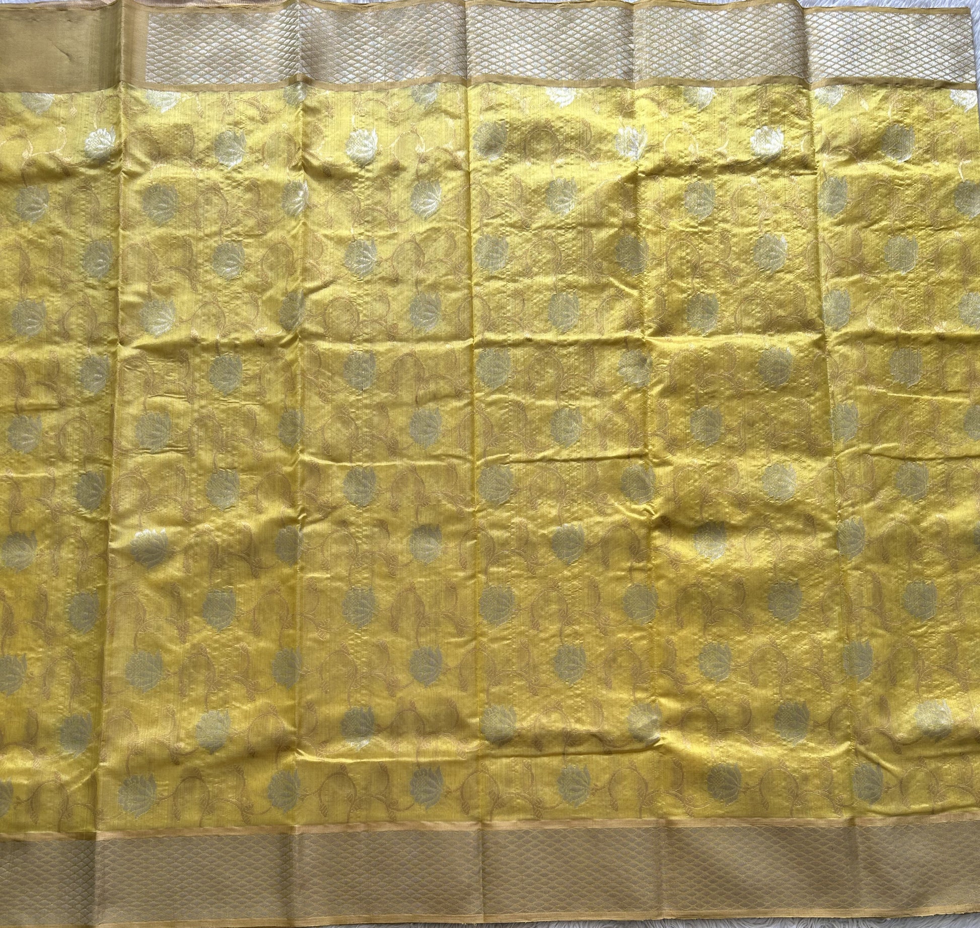 Yellow Chanderi Silk Saree With Silver Zari Border — Pure Handloom | Silk Mark Certified - Sampradaya Designer Studio
