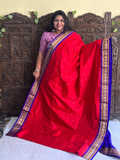 Narayanpet Silk Saree Cerise Pink Colored Complemented with a Gold Zari Border - Sampradaya Designer Studio